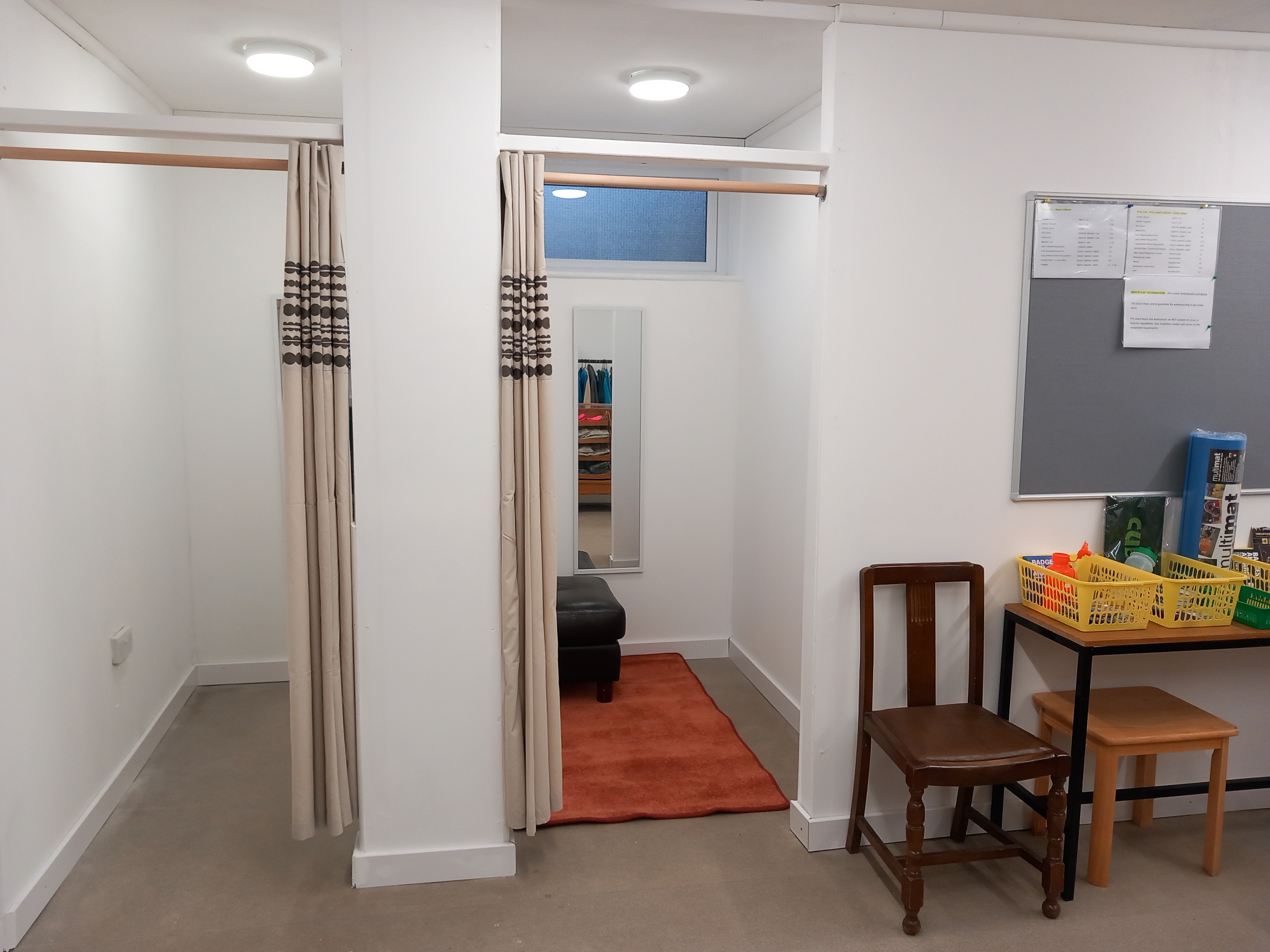 Changing rooms available for trying on Scout uniform